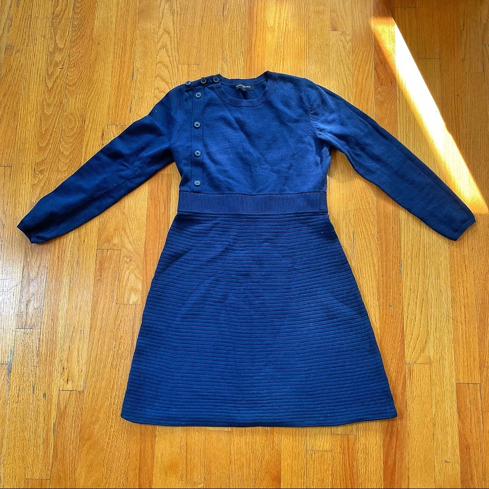Banana Republic Knit Rib Sweater Dress Size S Marine Blue Buttons
